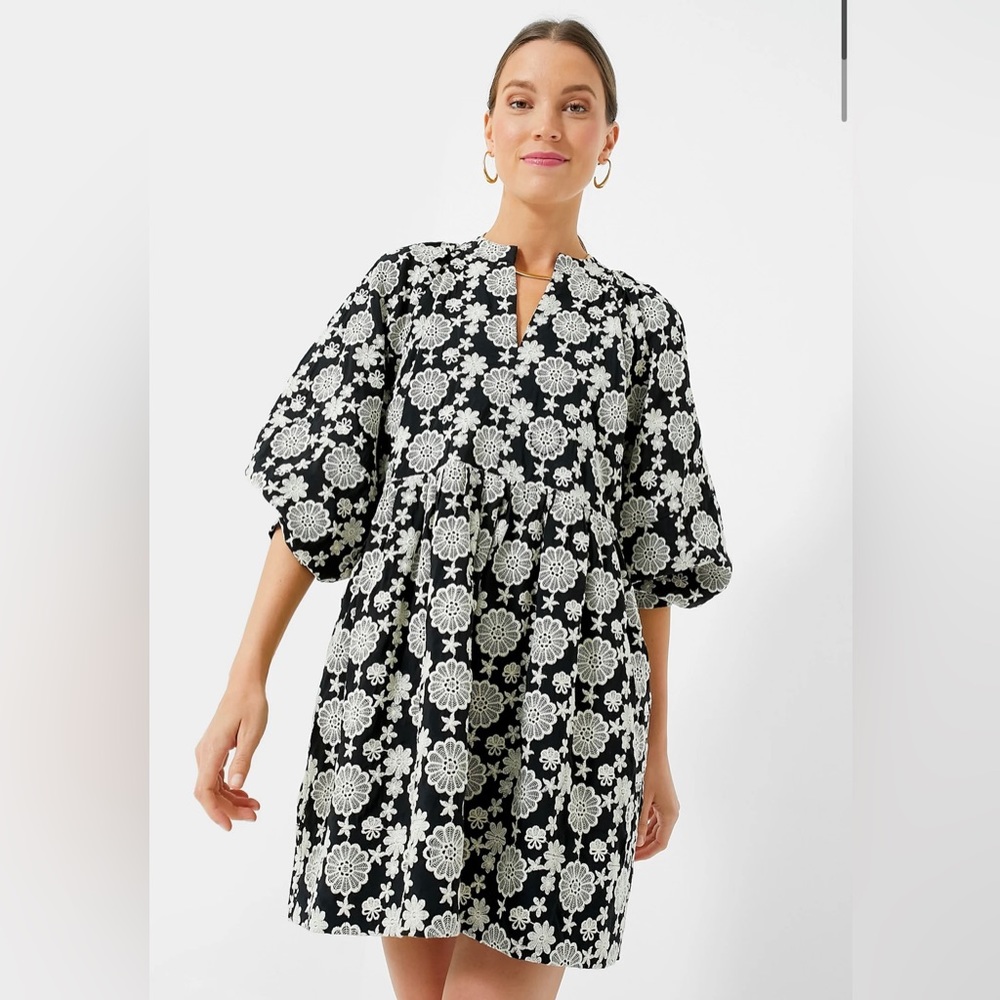 Tuckernuck black and ivory eyelet kathleen long sleeve dress - NWT